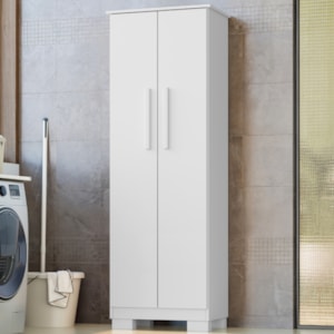Armario Para Lavanderia Multiuso 2 Portas 126x51 cm Mini Branco RUDK