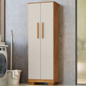 Armario Para Lavanderia Multiuso 2 Portas 126x51 cm Mini Cedro Areia RUDK