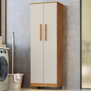 Armario Para Lavanderia Multiuso 2 Portas 143x53 cm Nina Cedro Areia RUDK