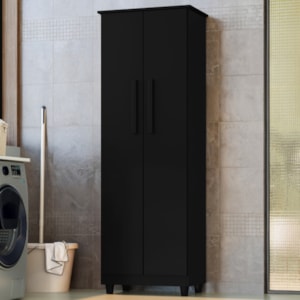 Armario Para Lavanderia Multiuso 2 Portas 143x53 cm Nina Preto RUDK