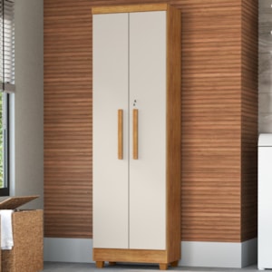 Armario Para Lavanderia Multiuso 2 Portas 188x55 cm Isabela Cedro Areia RUDK