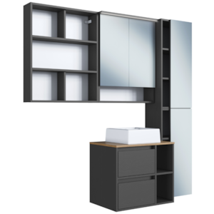 Armarios E Gabinete Com Cuba Branca Para Banheiro Mell Grafite PRODDY