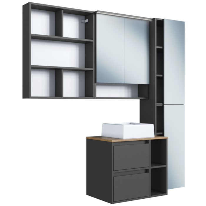 Armarios E Gabinete Com Cuba Branca Para Banheiro Mell Grafite PRODDY