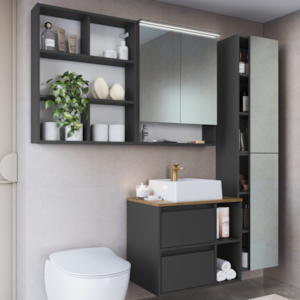 Armarios E Gabinete Com Cuba Branca Para Banheiro Mell Grafite PRODDY