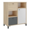 Balcao 1 Porta 2 Gavetas Com Nichos 68 cm Carvalho Grafito Branco Artany