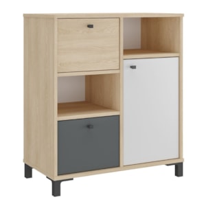 Balcao 1 Porta 2 Gavetas Com Nichos 68 cm Carvalho Grafito Branco Artany