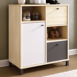 Balcao 1 Porta 2 Gavetas Com Nichos 68 cm Carvalho Grafito Branco Artany