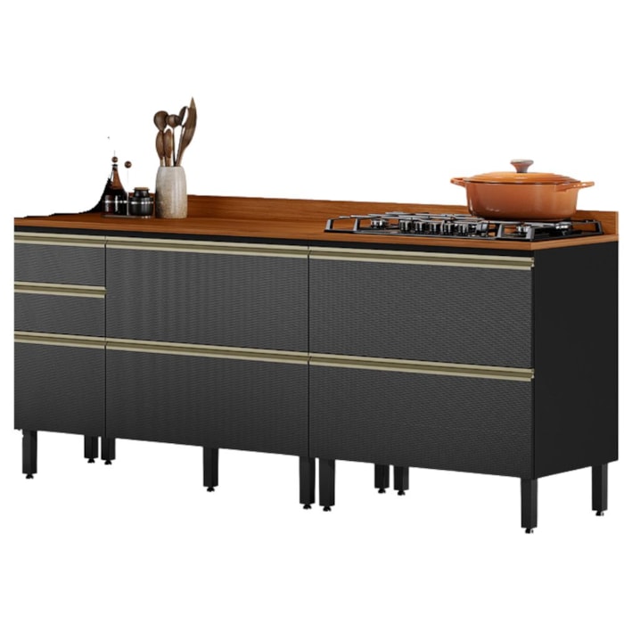 Balcao 120 cm e Balcao 80 cm Com Tampo Proenca Nogueira Carbono Prime Demartez