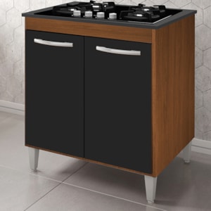 Balcao 75 cm Com Tampo Para Cooktop 4 Bocas 9250 Savana Preto Mobbs