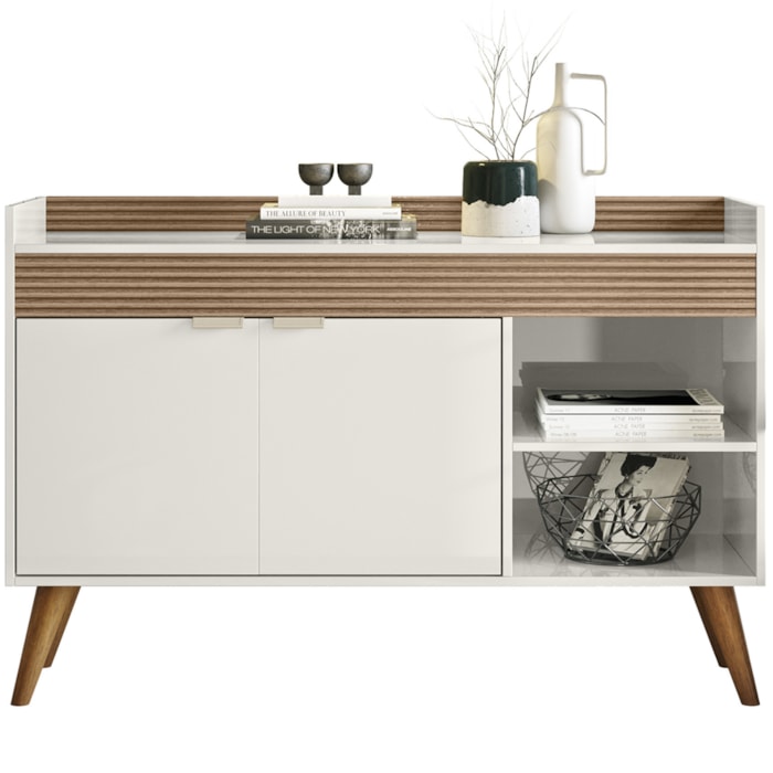 Balcao Aparador Buffet 120 cm Off White Cristal Ripado Madeira Dmad