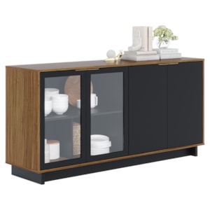 Balcao Aparador Buffet 4 Portas 160 cm Vitoria Noce Milano Preto Colibri