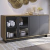 Balcao Aparador Buffet 4 Portas 160 cm Vitoria Noce Milano Preto Colibri