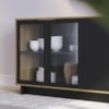 Balcao Aparador Buffet 4 Portas 160 cm Vitoria Noce Milano Preto Colibri