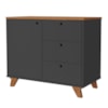 Balcao Aparador Escritorio 1 Porta 3 Gavetas 91 cm Freijo Preto Artany