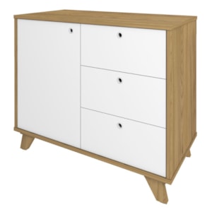 Balcao Aparador Escritorio 1 Porta 3 Gavetas 91 cm Olmo Branco Artany