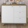 Balcao Aparador Escritorio 1 Porta 3 Gavetas 91 cm Olmo Branco Artany