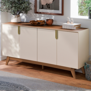 Balcao Buffet 4 Portas 160 cm Recife Off White Amendoa MOBLER
