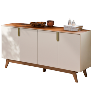Balcao Buffet 4 Portas 160 cm Recife Off White Canela MOBLER