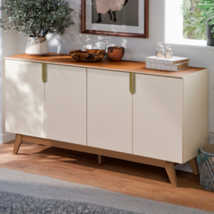 Balcao Buffet 4 Portas 160 cm Recife Off White Canela MOBLER
