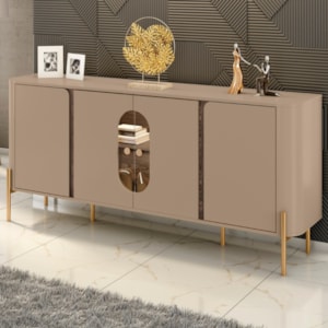 Balcão Buffet 4 Portas LED Vidro Tambau 180 cm Fendi Carvalho BECHARA