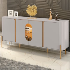 Balcão Buffet 4 Portas LED Vidro Tambau 180 cm Off White Naturalle BECHARA