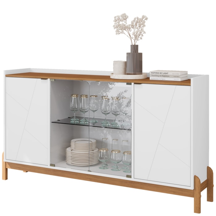 Balcao Buffet 50528 Porta De Vidro 168cm Branco Cedro DCASA