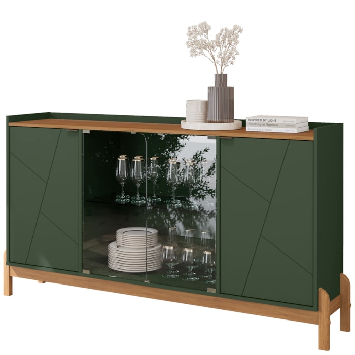 Balcao Buffet 50528 Porta De Vidro 168cm Verde Oliva Cedro DCASA