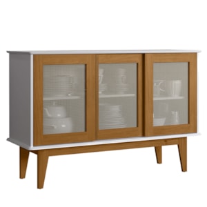 Balcao Buffet Detroit 3 Portas Correr 125 cm Branco Nature Tebar
