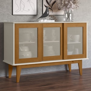 Balcao Buffet Detroit 3 Portas Correr 125 cm Off White Nature Tebar