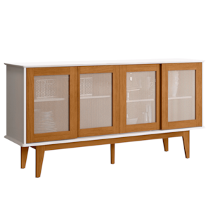Balcao Buffet Detroit 4 Portas Correr 164 cm Branco Nature Tebar