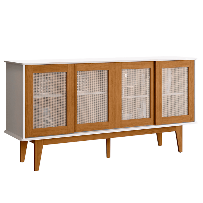 Balcao Buffet Detroit 4 Portas Correr 164 cm Branco Nature Tebar