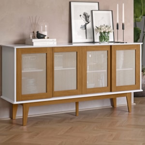 Balcao Buffet Detroit 4 Portas Correr 164 cm Branco Nature Tebar
