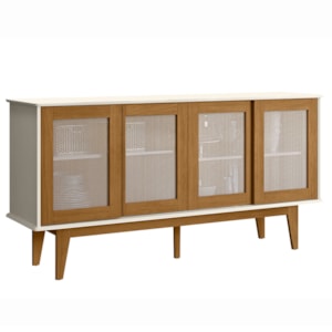 Balcao Buffet Detroit 4 Portas Correr 164 cm Off White Nature Tebar