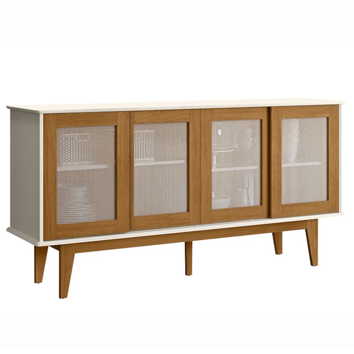 Balcao Buffet Detroit 4 Portas Correr 164 cm Off White Nature Tebar