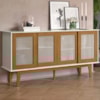 Balcao Buffet Detroit 4 Portas Correr 164 cm Off White Nature Tebar