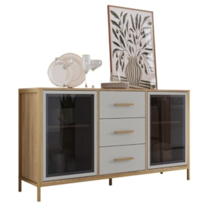 Balcao Buffet Duo 150 cm P1068 Oak Arenas Dourado PP Milani Store
