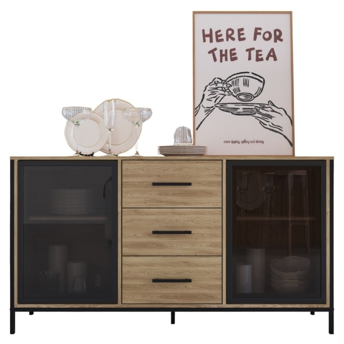 Balcao Buffet Duo 150 cm P1068 Oak Preto PP Milani Store