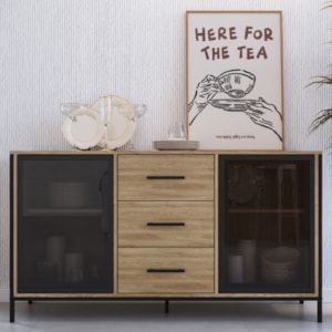 Balcao Buffet Duo 150 cm P1068 Oak Preto PP Milani Store