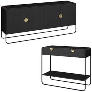 Balcao Buffet E Aparador 180 cm Organica Nero Preto Artesano