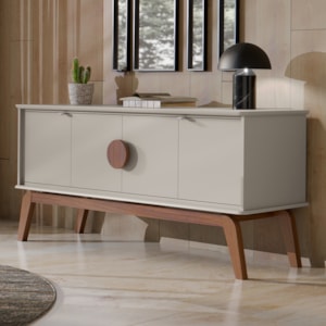 Balcao Buffet Paris 4 Portas 164 cm Off White Nature Tebar