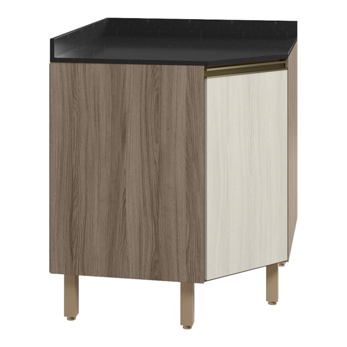 Balcao Canto Obliquo Tampo MDF Kali 12222 Carvalho Toq Bianco Toq Nicioli