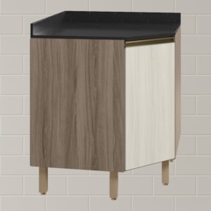 Balcao Canto Obliquo Tampo MDF Kali 12222 Carvalho Toq Bianco Toq Nicioli