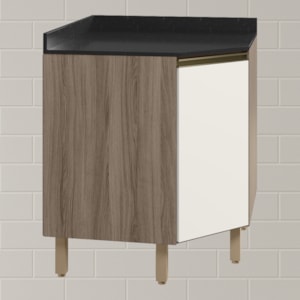 Balcao Canto Obliquo Tampo MDF Kali 12222 Carvalho Toq Off White Cetim Nicioli