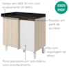 Balcão Canto Reto Com Tampo 1 Porta MDF 89 cm Kali 1222722 Bianco TOQ Branco Nicioli