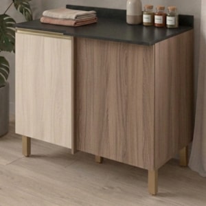 Balcão Canto Reto Com Tampo 1 Porta MDF 89 cm Kali 1222722 Carvalho TOQ Bianco Nicioli