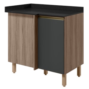 Balcão Canto Reto Com Tampo 1 Porta MDF 89 cm Kali 1222722 Carvalho TOQ Chumbo Nicioli