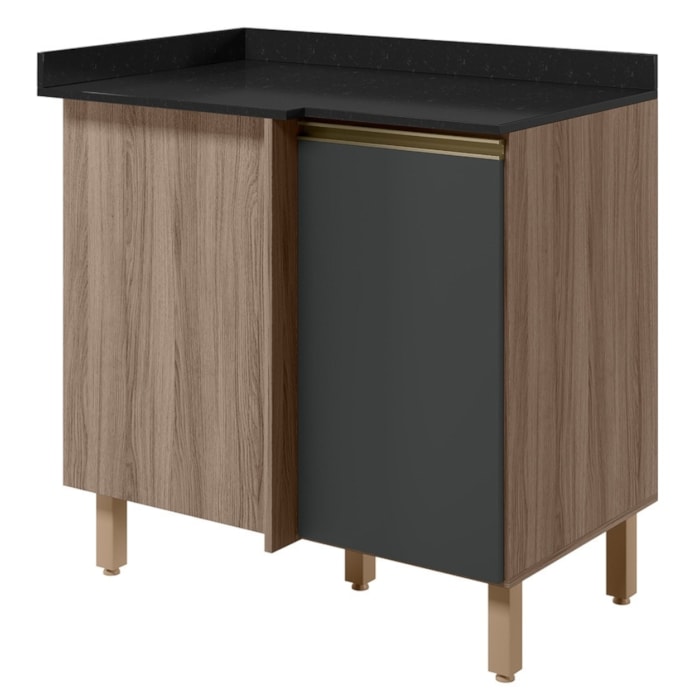 Balcão Canto Reto Com Tampo 1 Porta MDF 89 cm Kali 1222722 Carvalho TOQ Chumbo Nicioli