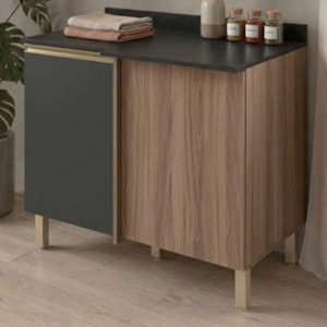 Balcão Canto Reto Com Tampo 1 Porta MDF 89 cm Kali 1222722 Carvalho TOQ Chumbo Nicioli