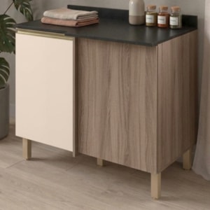 Balcão Canto Reto Com Tampo 1 Porta MDF 89 cm Kali 1222722 Carvalho TOQ Off White Nicioli