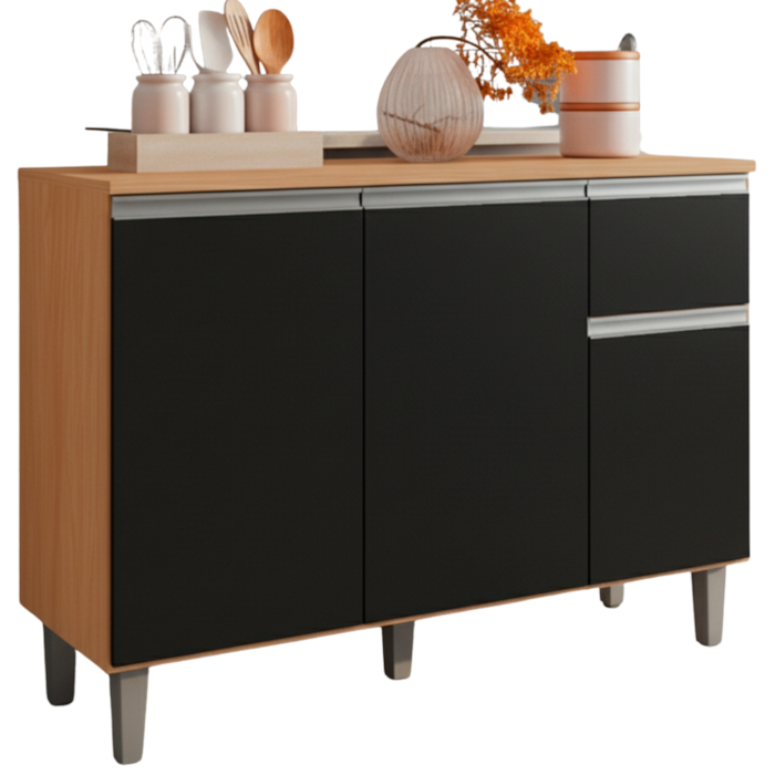 Balcao Com Tampo 105 cm Vanessa Amendoa Preto REAJL Moveis